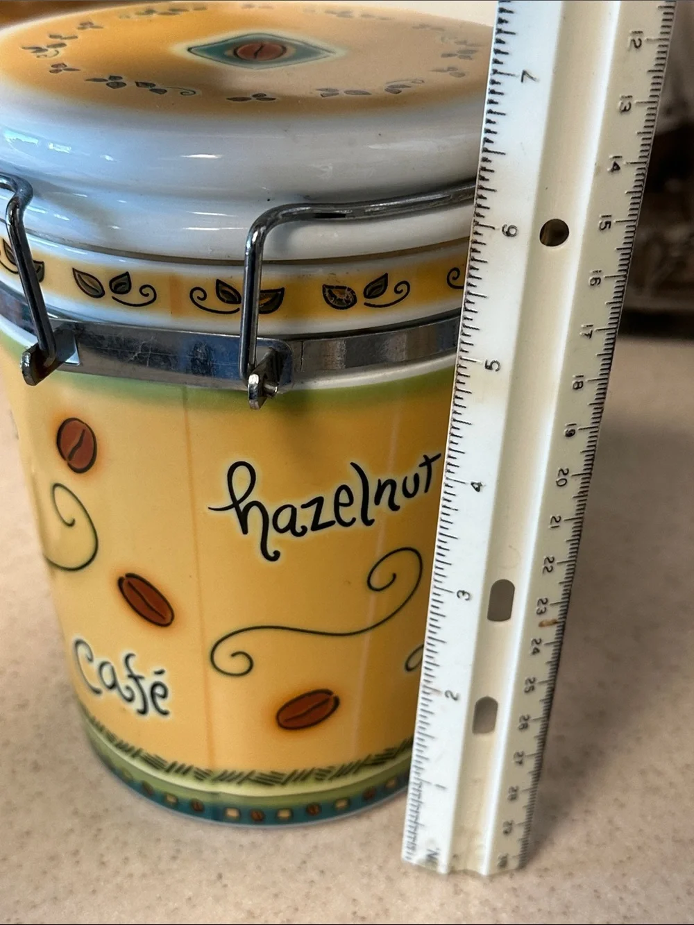 Capuccino Ceramic Coffee Canister and Scoop - Yellow
